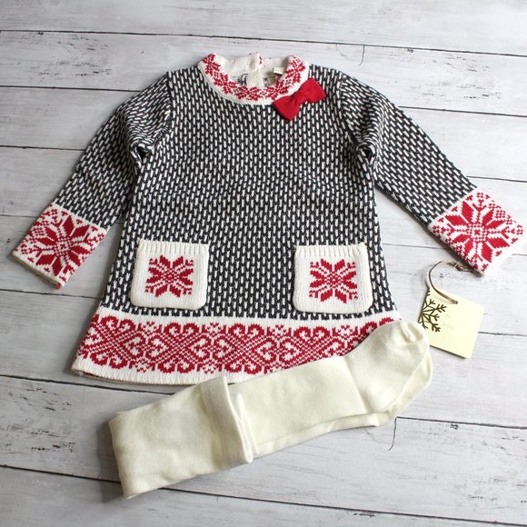 Cynthia Rowley Baby Girl's Sweater Dress Size 6 Months Gray Red Jacquard - Picture 1 of 6